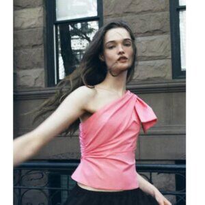 ZARA TAFFETA BOW TOP Blouse Coral Pink Size M, XL NEW WITH TAG!